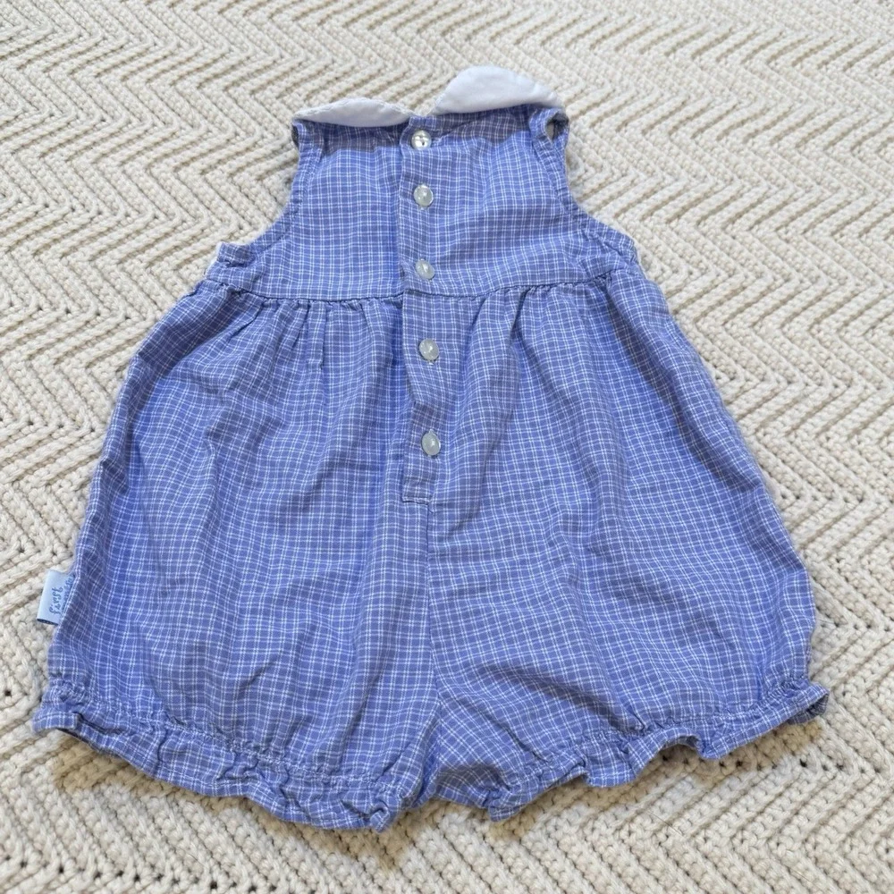 First Moments Romper‎ Baby Girl 3-6 Month Smocked Mermaids Sleeveless Plaid VTG